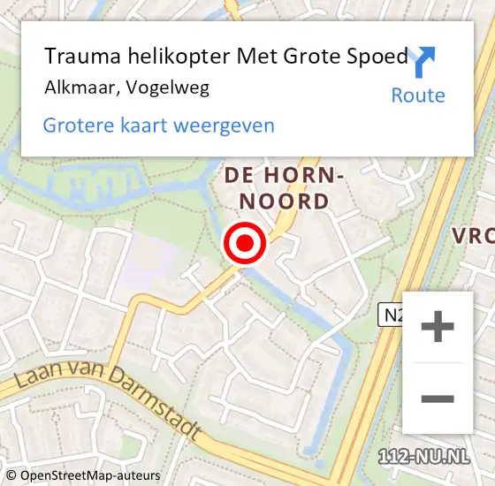 Locatie op kaart van de 112 melding: Trauma helikopter Met Grote Spoed Naar Alkmaar, Vogelweg op 21 januari 2024 15:51