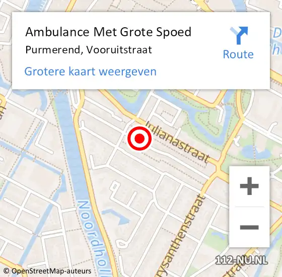 Locatie op kaart van de 112 melding: Ambulance Met Grote Spoed Naar Purmerend, Vooruitstraat op 21 januari 2024 16:51
