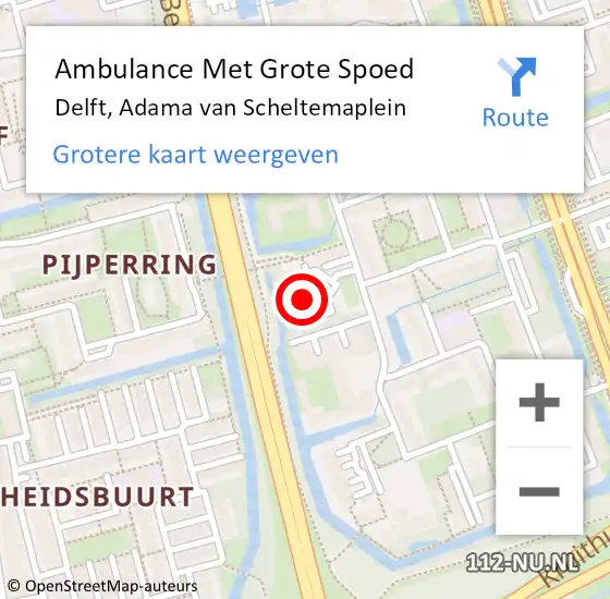 Locatie op kaart van de 112 melding: Ambulance Met Grote Spoed Naar Delft, Adama van Scheltemaplein op 21 januari 2024 17:50