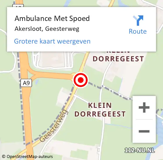 Locatie op kaart van de 112 melding: Ambulance Met Spoed Naar Akersloot, Geesterweg op 21 januari 2024 18:16