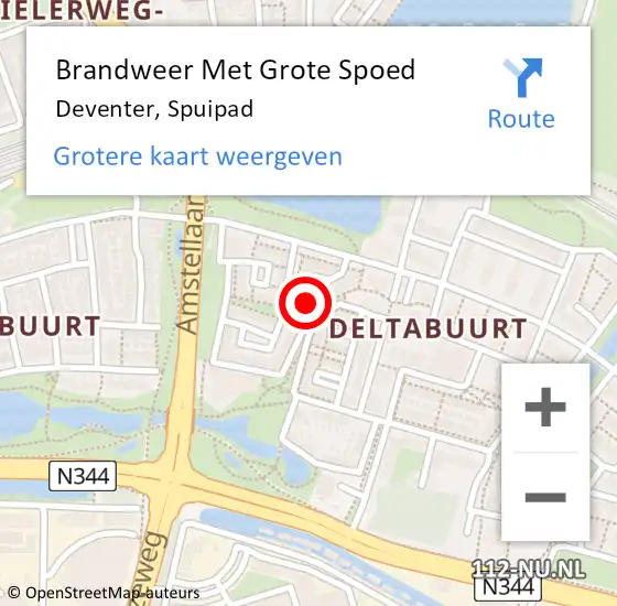 Locatie op kaart van de 112 melding: Brandweer Met Grote Spoed Naar Deventer, Spuipad op 21 januari 2024 19:09