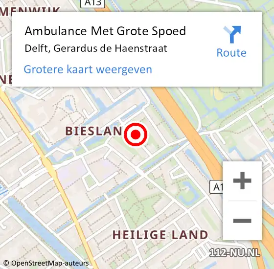 Locatie op kaart van de 112 melding: Ambulance Met Grote Spoed Naar Delft, Gerardus de Haenstraat op 21 januari 2024 19:44