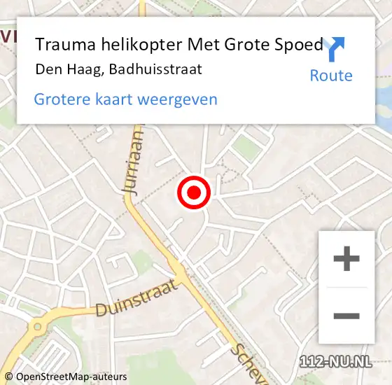 Locatie op kaart van de 112 melding: Trauma helikopter Met Grote Spoed Naar Den Haag, Badhuisstraat op 21 januari 2024 19:52