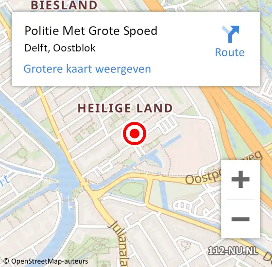 Locatie op kaart van de 112 melding: Politie Met Grote Spoed Naar Delft, Oostblok op 21 januari 2024 20:06