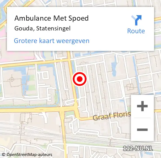 Locatie op kaart van de 112 melding: Ambulance Met Spoed Naar Gouda, Statensingel op 21 januari 2024 20:26