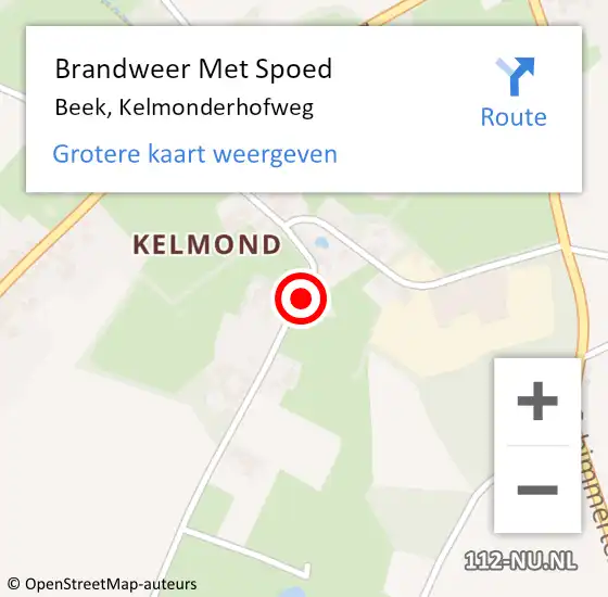 Locatie op kaart van de 112 melding: Brandweer Met Spoed Naar Beek, Kelmonderhofweg op 21 januari 2024 20:42