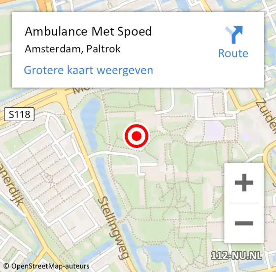 Locatie op kaart van de 112 melding: Ambulance Met Spoed Naar Amsterdam, Paltrok op 21 januari 2024 20:57