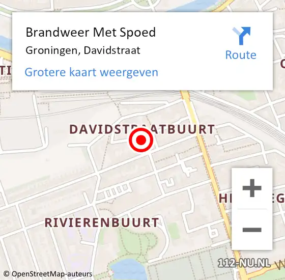 Locatie op kaart van de 112 melding: Brandweer Met Spoed Naar Groningen, Davidstraat op 21 januari 2024 21:13