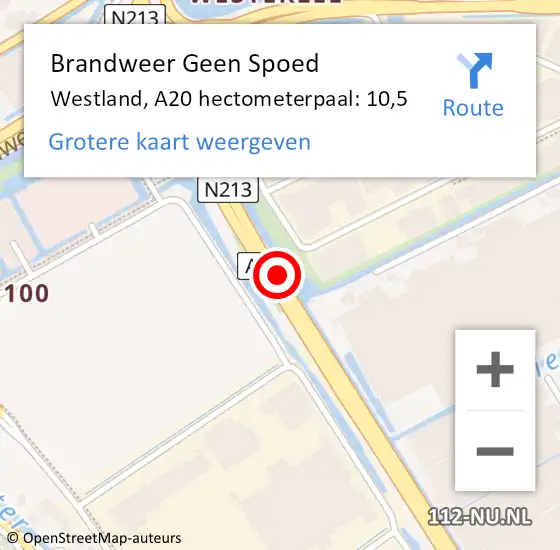 Locatie op kaart van de 112 melding: Brandweer Geen Spoed Naar Westland, A20 hectometerpaal: 10,5 op 21 januari 2024 21:30