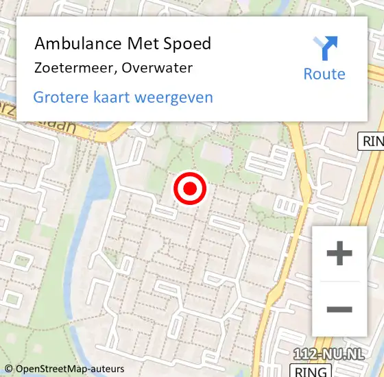 Locatie op kaart van de 112 melding: Ambulance Met Spoed Naar Zoetermeer, Overwater op 21 januari 2024 21:39