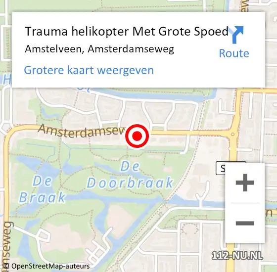 Locatie op kaart van de 112 melding: Trauma helikopter Met Grote Spoed Naar Amstelveen, Amsterdamseweg op 21 januari 2024 22:22