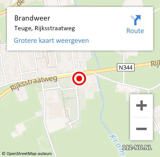 Locatie op kaart van de 112 melding: Brandweer Teuge, Rijksstraatweg op 21 januari 2024 22:47