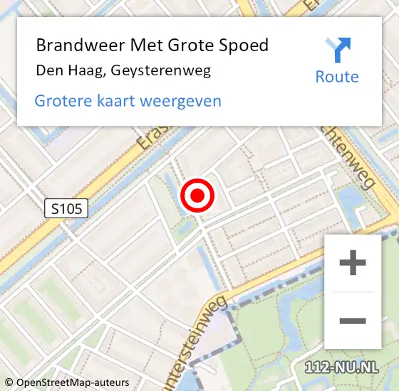 Locatie op kaart van de 112 melding: Brandweer Met Grote Spoed Naar Den Haag, Geysterenweg op 22 januari 2024 01:02
