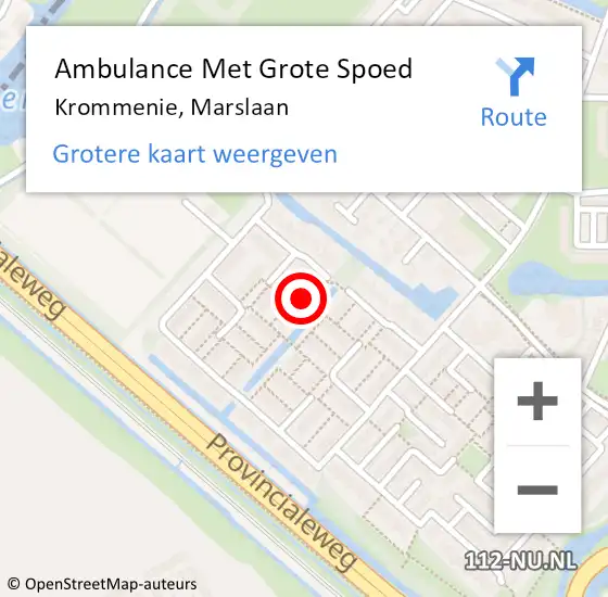 Locatie op kaart van de 112 melding: Ambulance Met Grote Spoed Naar Krommenie, Marslaan op 22 januari 2024 01:04