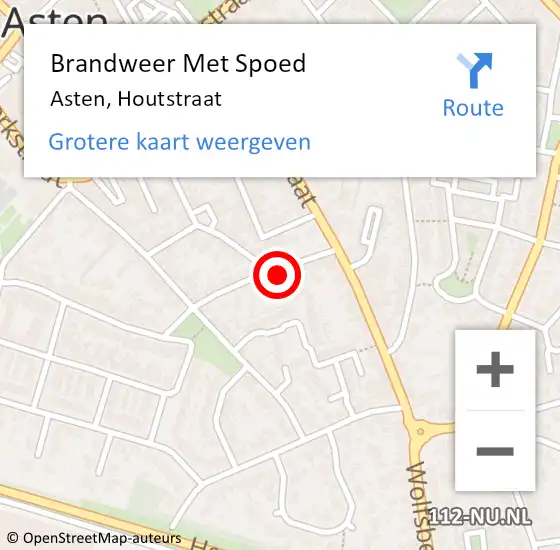 Locatie op kaart van de 112 melding: Brandweer Met Spoed Naar Asten, Houtstraat op 22 januari 2024 01:09