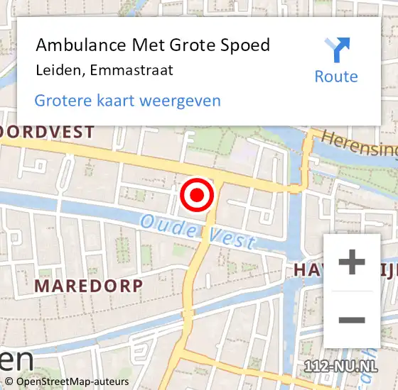 Locatie op kaart van de 112 melding: Ambulance Met Grote Spoed Naar Leiden, Emmastraat op 22 januari 2024 01:33