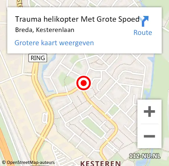 Locatie op kaart van de 112 melding: Trauma helikopter Met Grote Spoed Naar Breda, Kesterenlaan op 22 januari 2024 01:39