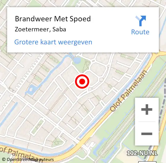 Locatie op kaart van de 112 melding: Brandweer Met Spoed Naar Zoetermeer, Saba op 22 januari 2024 03:17