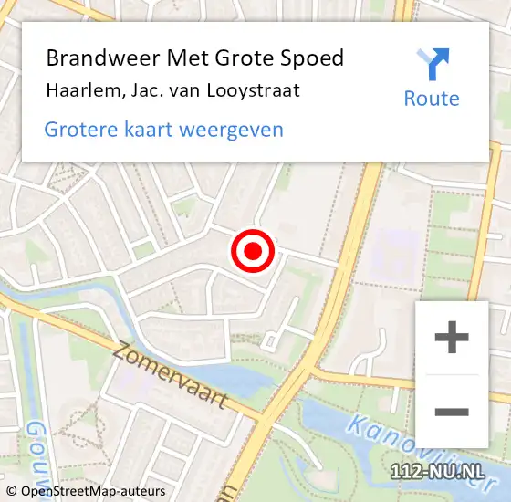 Locatie op kaart van de 112 melding: Brandweer Met Grote Spoed Naar Haarlem, Jac. van Looystraat op 22 januari 2024 04:21