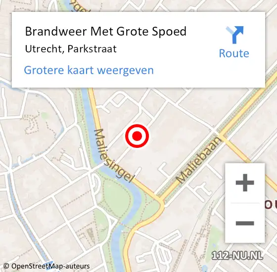 Locatie op kaart van de 112 melding: Brandweer Met Grote Spoed Naar Utrecht, Parkstraat op 22 januari 2024 05:03