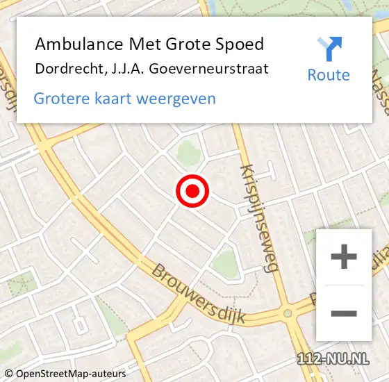 Locatie op kaart van de 112 melding: Ambulance Met Grote Spoed Naar Dordrecht, J.J.A. Goeverneurstraat op 22 januari 2024 05:38