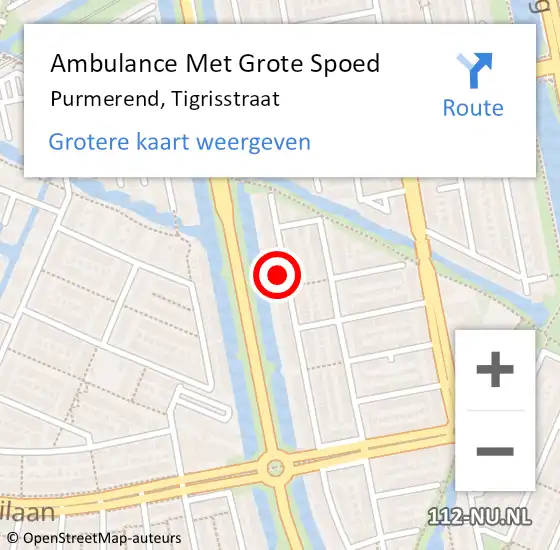 Locatie op kaart van de 112 melding: Ambulance Met Grote Spoed Naar Purmerend, Tigrisstraat op 22 januari 2024 06:06