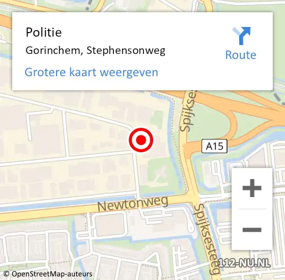 Locatie op kaart van de 112 melding: Politie Gorinchem, Stephensonweg op 22 januari 2024 06:54