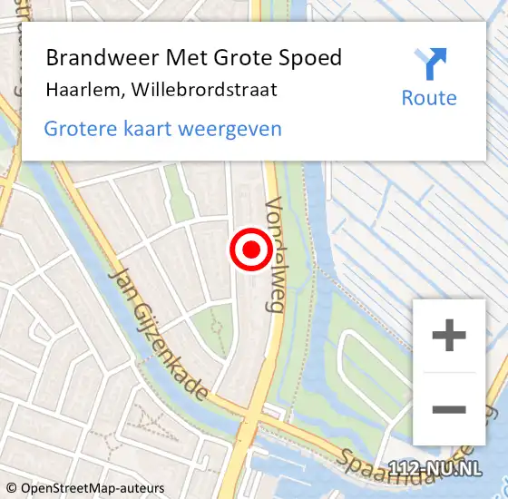 Locatie op kaart van de 112 melding: Brandweer Met Grote Spoed Naar Haarlem, Willebrordstraat op 22 januari 2024 06:56