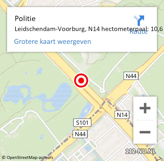 Locatie op kaart van de 112 melding: Politie Leidschendam-Voorburg, N14 hectometerpaal: 10,6 op 22 januari 2024 07:14