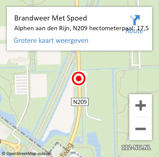 Locatie op kaart van de 112 melding: Brandweer Met Spoed Naar Alphen aan den Rijn, N209 hectometerpaal: 17,5 op 22 januari 2024 07:17