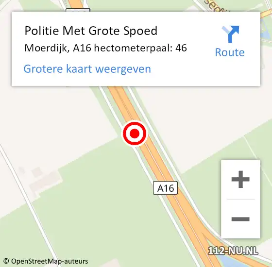 Locatie op kaart van de 112 melding: Politie Met Grote Spoed Naar Moerdijk, A16 hectometerpaal: 46 op 22 januari 2024 07:35