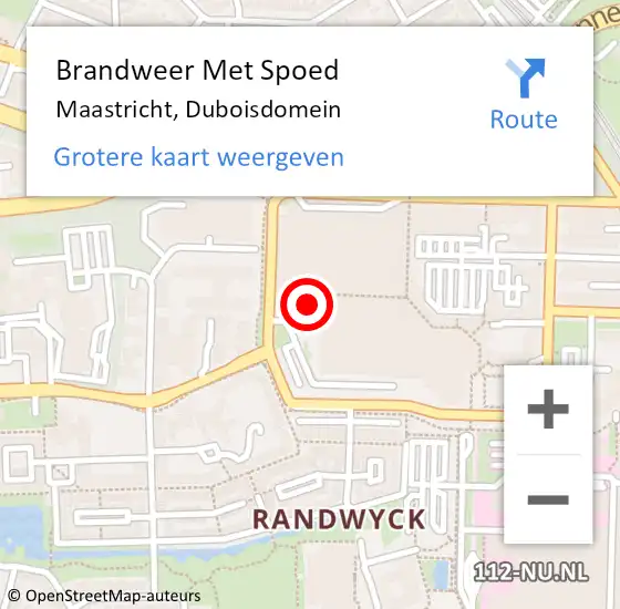 Locatie op kaart van de 112 melding: Brandweer Met Spoed Naar Maastricht, Duboisdomein op 22 januari 2024 08:08