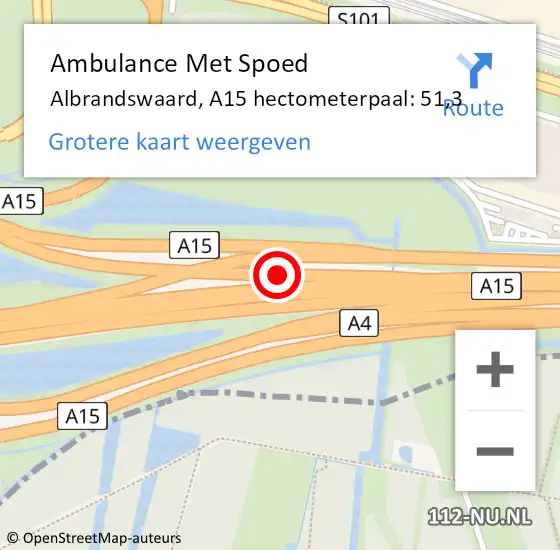 Locatie op kaart van de 112 melding: Ambulance Met Spoed Naar Albrandswaard, A15 hectometerpaal: 51,3 op 22 januari 2024 08:19