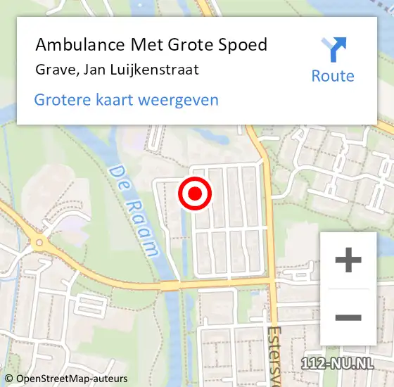 Locatie op kaart van de 112 melding: Ambulance Met Grote Spoed Naar Grave, Jan Luijkenstraat op 23 september 2014 03:58