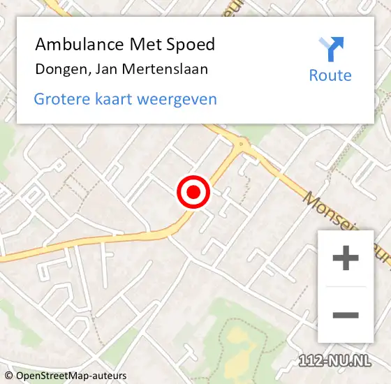 Locatie op kaart van de 112 melding: Ambulance Met Spoed Naar Dongen, Jan Mertenslaan op 22 januari 2024 09:33