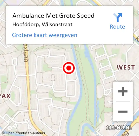 Locatie op kaart van de 112 melding: Ambulance Met Grote Spoed Naar Hoofddorp, Wilsonstraat op 22 januari 2024 09:56