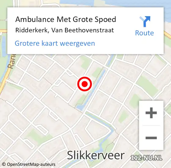 Locatie op kaart van de 112 melding: Ambulance Met Grote Spoed Naar Ridderkerk, Van Beethovenstraat op 22 januari 2024 10:11