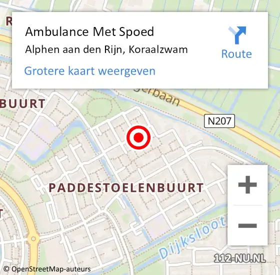 Locatie op kaart van de 112 melding: Ambulance Met Spoed Naar Alphen aan den Rijn, Koraalzwam op 22 januari 2024 10:26