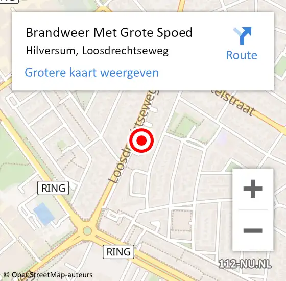 Locatie op kaart van de 112 melding: Brandweer Met Grote Spoed Naar Hilversum, Loosdrechtseweg op 22 januari 2024 10:54