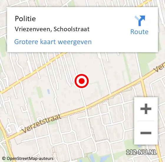 Locatie op kaart van de 112 melding: Politie Vriezenveen, Schoolstraat op 22 januari 2024 10:55