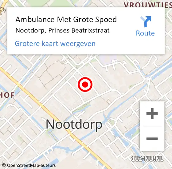 Locatie op kaart van de 112 melding: Ambulance Met Grote Spoed Naar Nootdorp, Prinses Beatrixstraat op 22 januari 2024 10:58