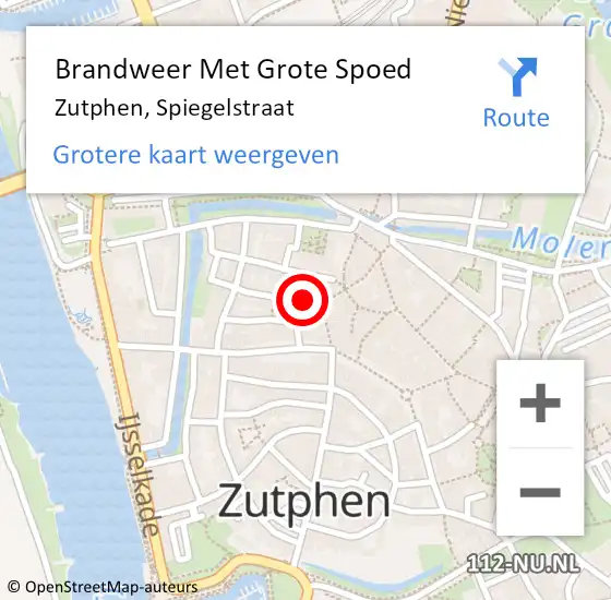 Locatie op kaart van de 112 melding: Brandweer Met Grote Spoed Naar Zutphen, Spiegelstraat op 23 september 2014 05:06