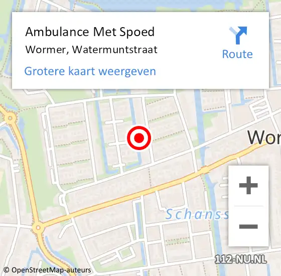 Locatie op kaart van de 112 melding: Ambulance Met Spoed Naar Wormer, Watermuntstraat op 22 januari 2024 11:01
