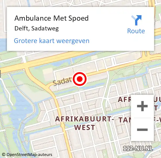 Locatie op kaart van de 112 melding: Ambulance Met Spoed Naar Delft, Sadatweg op 22 januari 2024 11:21