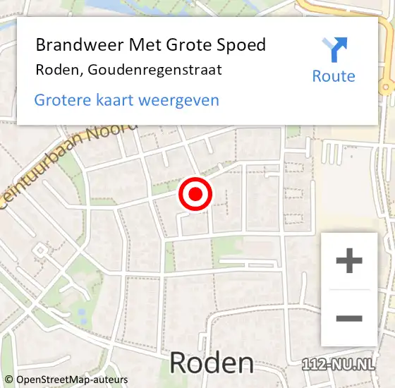 Locatie op kaart van de 112 melding: Brandweer Met Grote Spoed Naar Roden, Goudenregenstraat op 22 januari 2024 11:43