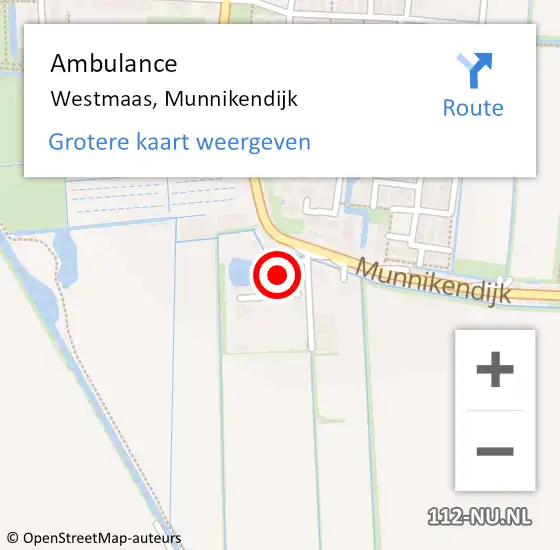 Locatie op kaart van de 112 melding: Ambulance Westmaas, Munnikendijk op 22 januari 2024 11:53