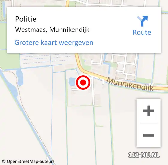 Locatie op kaart van de 112 melding: Politie Westmaas, Munnikendijk op 22 januari 2024 11:53