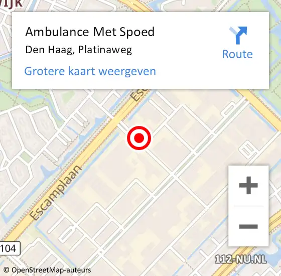 Locatie op kaart van de 112 melding: Ambulance Met Spoed Naar Den Haag, Platinaweg op 22 januari 2024 12:03