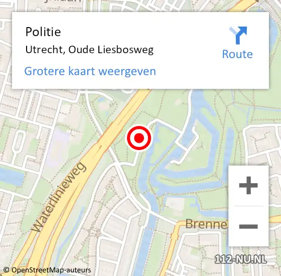 Locatie op kaart van de 112 melding: Politie Utrecht, Oude Liesbosweg op 22 januari 2024 12:08