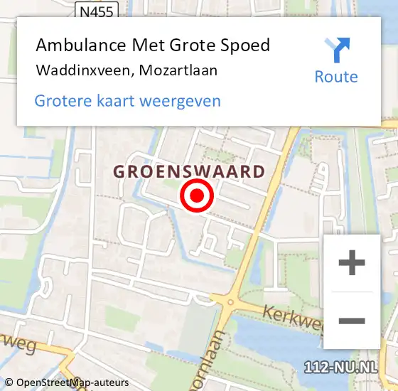 Locatie op kaart van de 112 melding: Ambulance Met Grote Spoed Naar Waddinxveen, Mozartlaan op 22 januari 2024 12:19